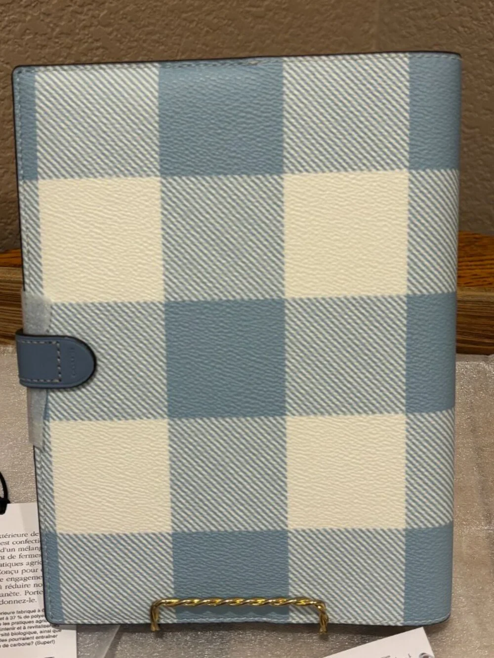 2026 Coach Notebook With Gingham Print | Blue/White CFA43 NWT